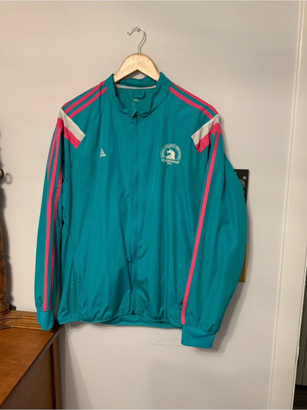 Boston Marathon Teal Track Jacket with Pink & White Trim
